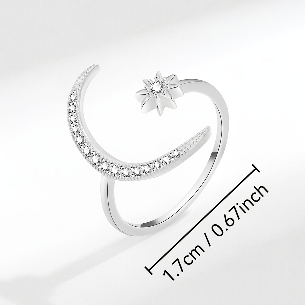 Women's Adjustable S925 Sterling Silver Star & Moon Ring